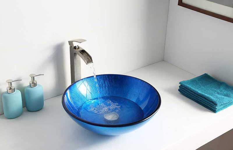 Anzzi Clavier Series Deco-Glass Vessel Sink in Lustrous Blue Finish 3