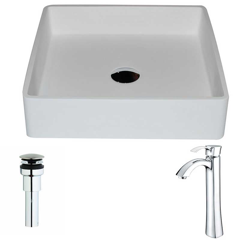 Anzzi Passage One Piece Man Made Stone Vessel Sink in Matte White with Harmony Faucet in Chrome