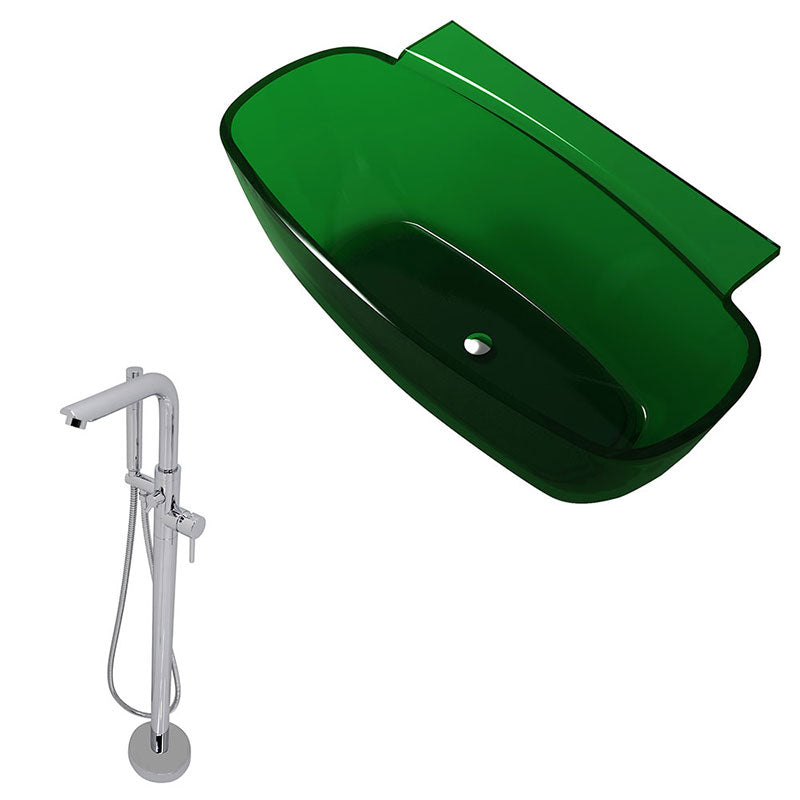 Anzzi Vida 5.2 ft. Man-Made Stone Freestanding Non-Whirlpool Bathtub in Emerald Green and Sens Series Faucet in Chrome