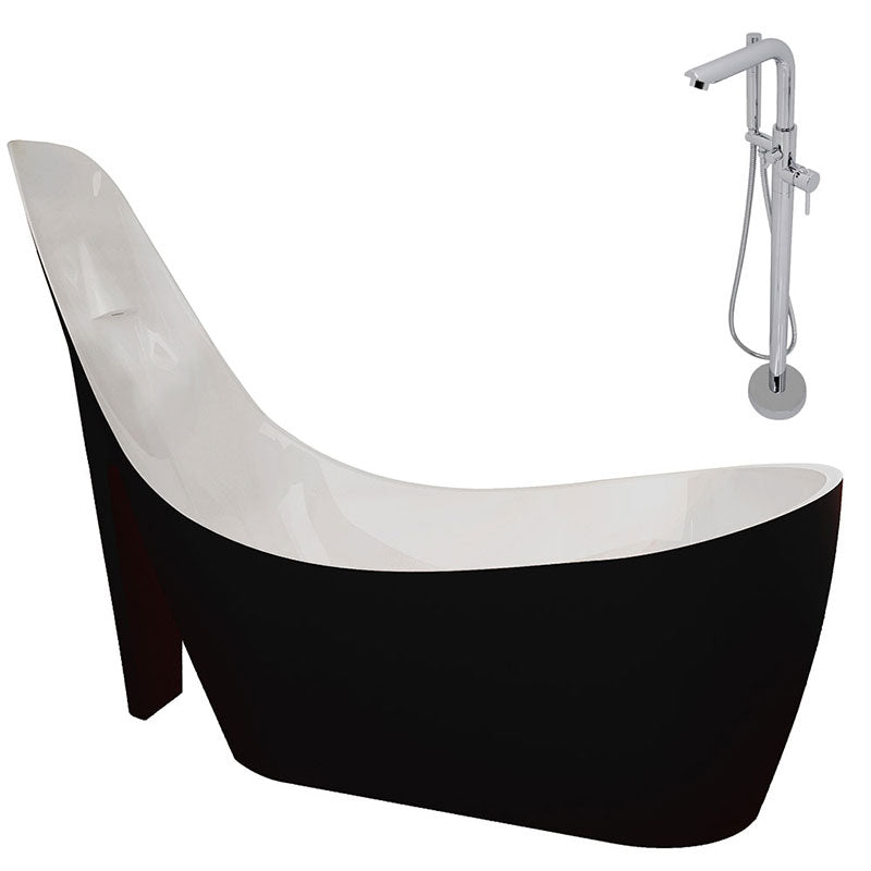 Anzzi Gala 6.7 ft. Acrylic Freestanding Non-Whirlpool Bathtub in Glossy Black and Sens Series Faucet in Chrome