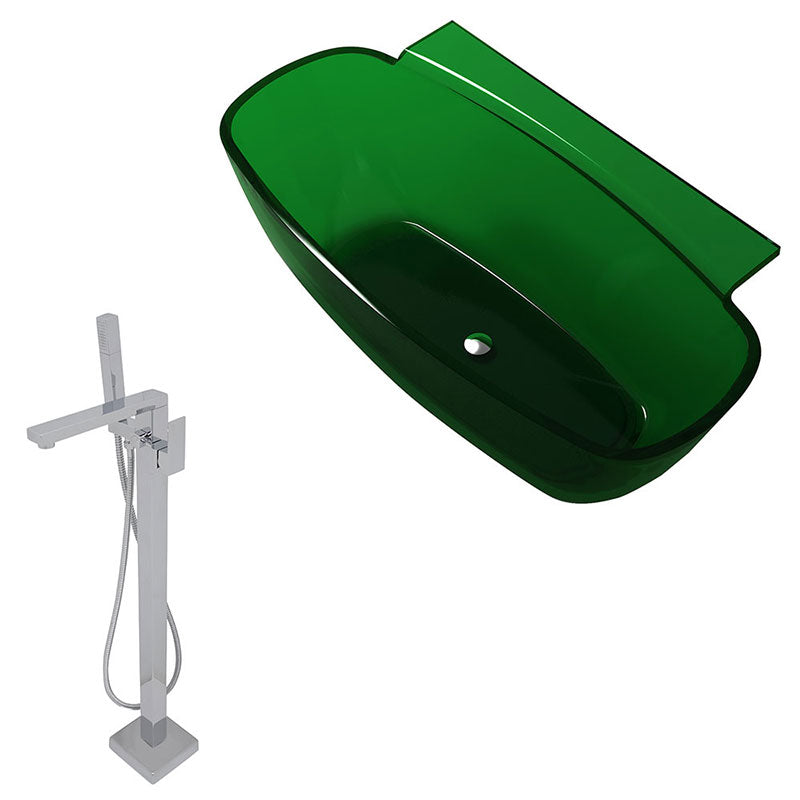 Anzzi Vida 5.2 ft. Man-Made Stone Freestanding Non-Whirlpool Bathtub in Emerald Green and Dawn Series Faucet in Chrome