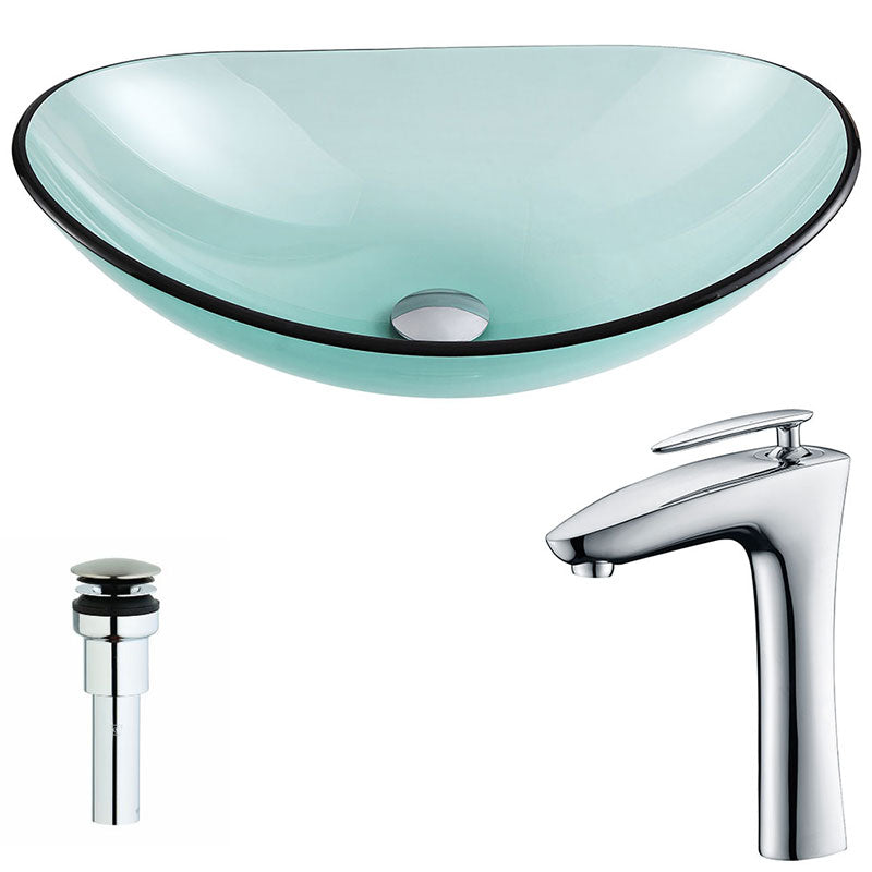 Anzzi Major Series Deco-Glass Vessel Sink in Lustrous Green with Fann Faucet in Polished Chrome