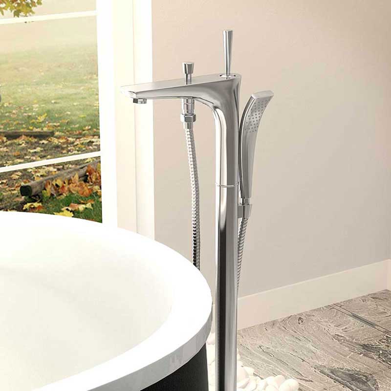 Anzzi Volo 5.9 ft. Man-Made Stone Freestanding Non-Whirlpool Bathtub in Matte White and Kase Series Faucet in Chrome 6