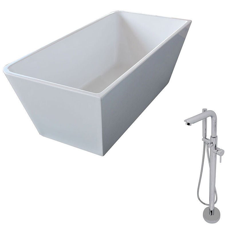 Anzzi Majanel 5.6 ft. Acrylic Freestanding Non-Whirlpool Bathtub in White and Sens Series Faucet in Chrome