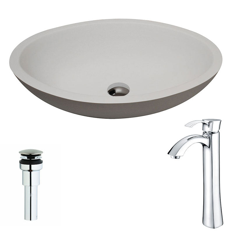 Anzzi Maine One Piece Man Made Stone Vessel Sink in Matte White with Harmony Faucet in Chrome