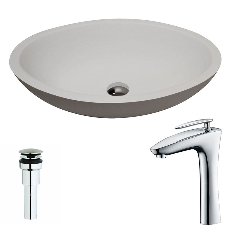 Anzzi Maine One Piece Man Made Stone Vessel Sink in Matte White with Crown Faucet in Chrome