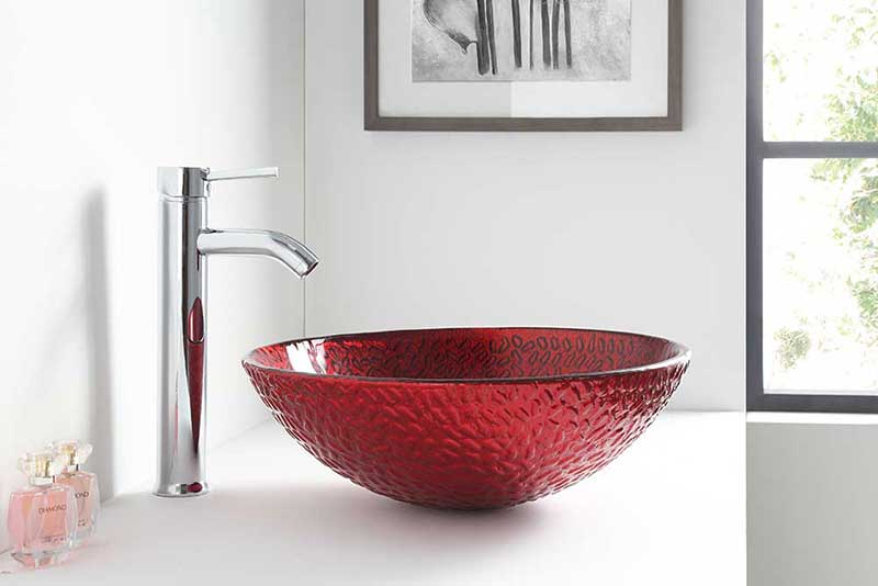 Anzzi Rhythm Series Deco-Glass Vessel Sink in Lustrous Red Finish 7