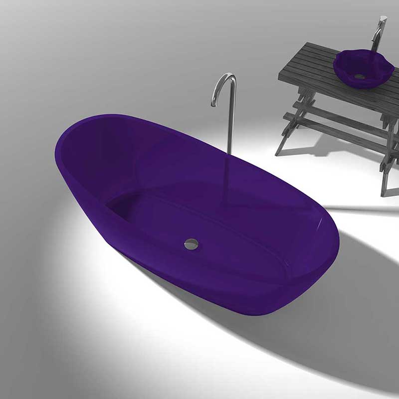 Anzzi Ember 5.4 ft. Man-Made Stone Center drain Freestanding Bathtub in Evening Violet with Kase Freestanding Faucet in Chrome 4