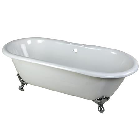 Kingston Brass VCT7D663013NB1 66 inches Cast Iron Double Ended Clawfoot Bathtub with Chrome Feet and 7 inches Centers Faucet Drillings, White