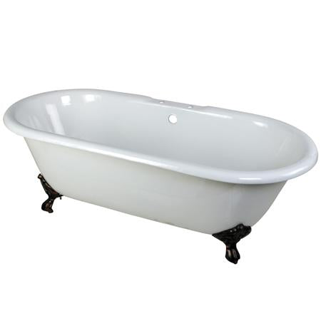 Kingston Brass VCT7D663013NB5 66 inches Cast Iron Double Ended Clawfoot Bathtub with Oil Rubbed Bronze Feet and 7 inches Centers Faucet Drillings, White