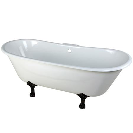Kingston Brass VCT7D6728NH5 67 inches Cast Iron Double Slipper Clawfoot Bathtub with Oil Rubbed Bronze Feet and 7 inches Centers Faucet Drillings, White