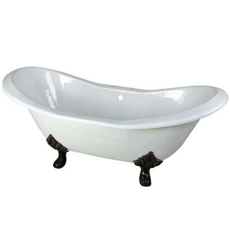 Kingston Brass VCT7D7231NC5 72 inches Cast Iron Double Slipper Clawfoot Bathtub with Oil Rubbed Bronze Feet and 7 inches Centers Faucet Drillings, White