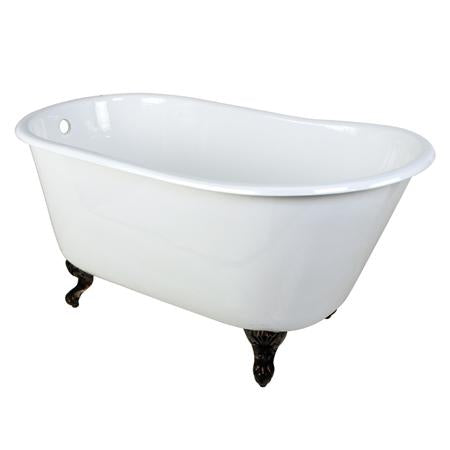 Kingston Brass VCTND5328NT5 53 inches Cast Iron Slipper Clawfoot Bathtub with Oil Rubbed Bronze Feet without Faucet Drillings, White