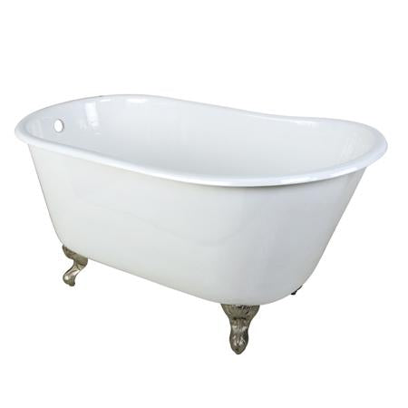 Kingston Brass VCTND5328NT8 53 inches Cast Iron Slipper Clawfoot Bathtub with Satin Nickel Feet without Faucet Drillings, White