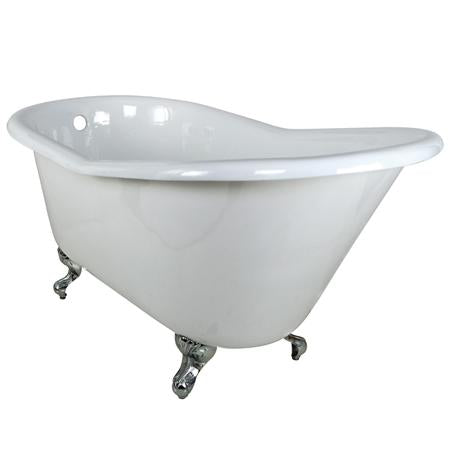 Kingston Brass VCTND6030NT1 60 inches Cast Iron Slipper Clawfoot Bathtub with Chrome Feet without Faucet Drillings, White