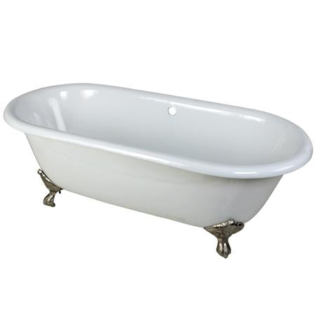 Kingston Brass VCTND663013NB8 66 inches Cast Iron Double Ended Clawfoot Bathtub with Satin Nickel Feet without Faucet Drillings, White