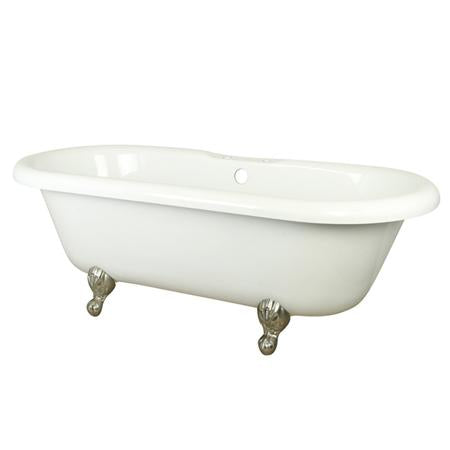 Kingston Brass VT7DS673023H8 Vintage Acrylic Tub 67" X 30" X 23" Harrisburg Feet, with 7" Hole, White and Satin Nickel