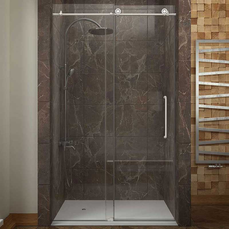 Anzzi MADAM Series 60 in. by 76 in. Frameless Sliding shower door in Brushed Nickel with Handle 2
