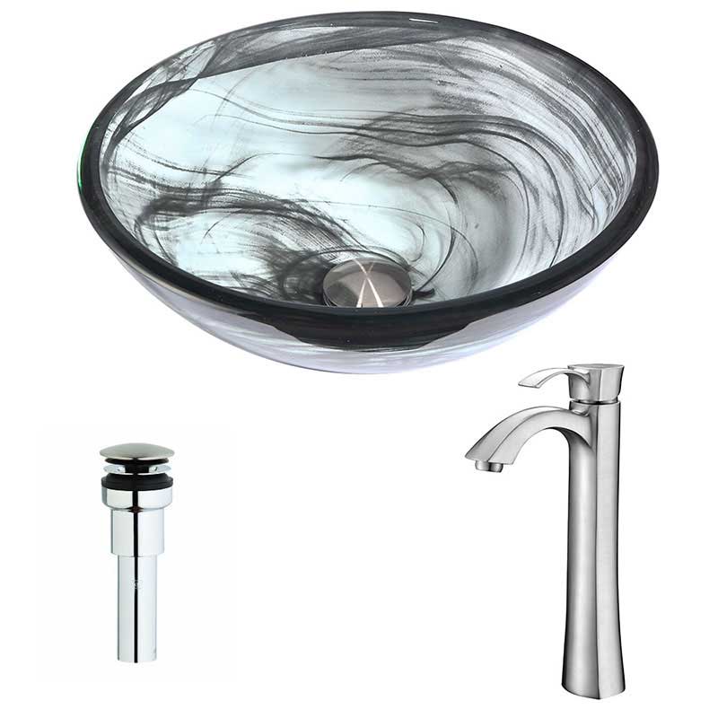 Anzzi Mezzo Series Deco-Glass Vessel Sink in Emerald Wisp with Harmony Faucet in Brushed Nickel