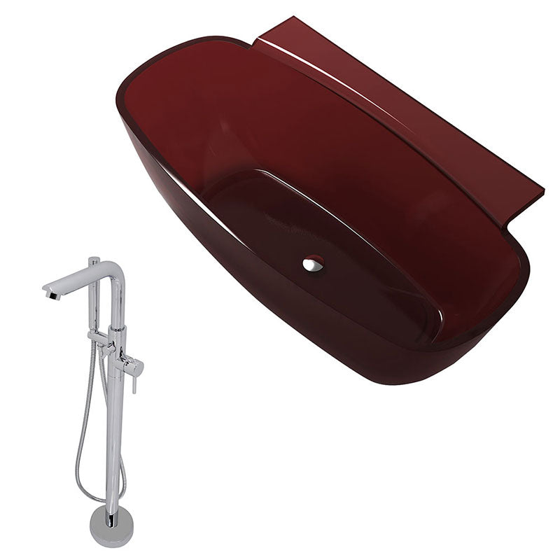 Anzzi Vida 5.2 ft. Man-Made Stone Freestanding Non-Whirlpool Bathtub in Deep Red and Sens Series Faucet in Chrome
