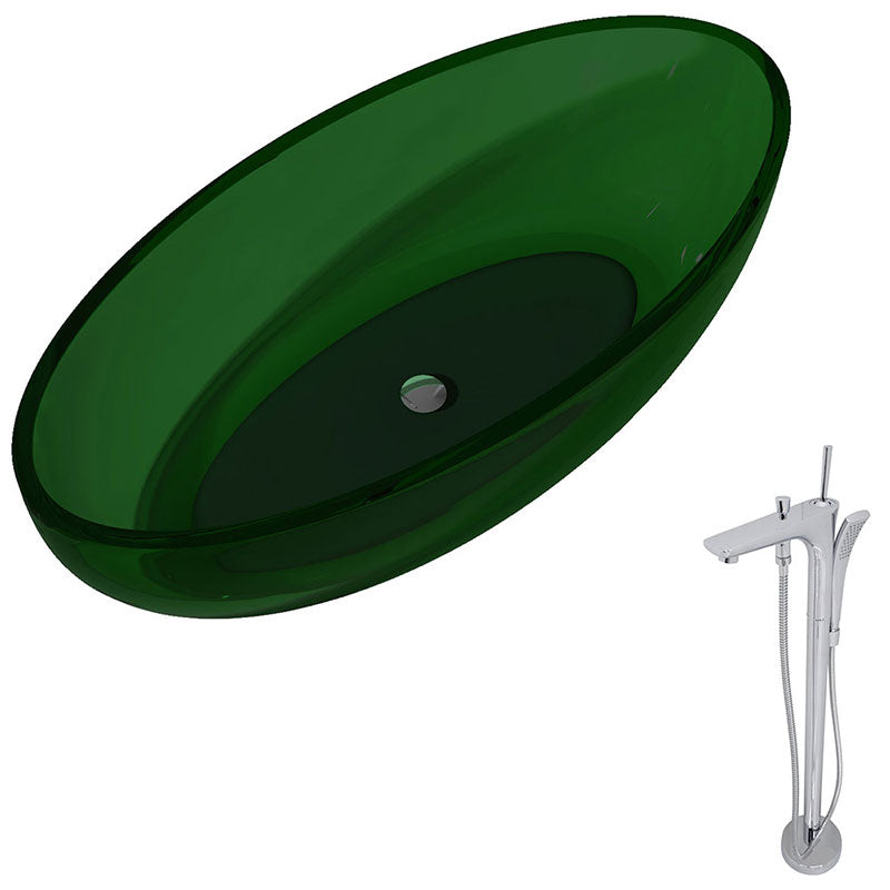 Anzzi Opal 5.6 ft. Man-Made Stone Freestanding Non-Whirlpool Bathtub in Emerald Green and Kase Series Faucet in Chrome