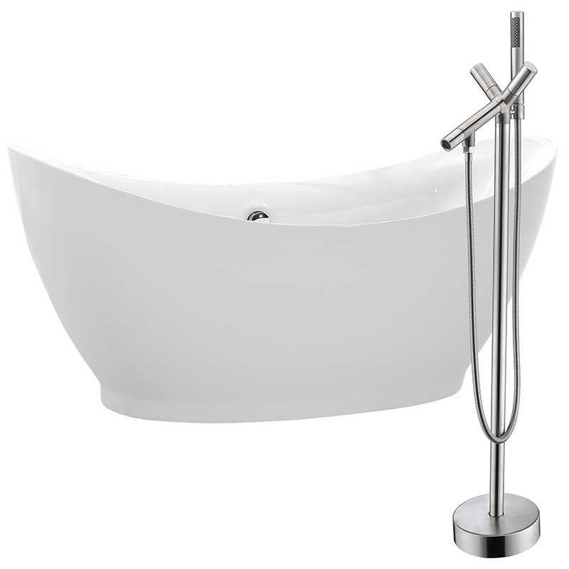 Anzzi Reginald 68 in. Acrylic Soaking Bathtub in White with Havasu Faucet in Brushed Nickel FTAZ091-0042B