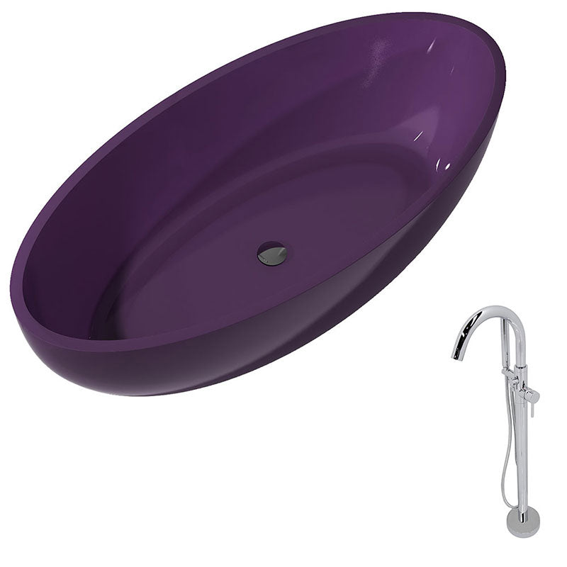 Anzzi Opal 5.6 ft. Man-Made Stone Freestanding Non-Whirlpool Bathtub in Evening Violet and Kros Series Faucet in Chrome