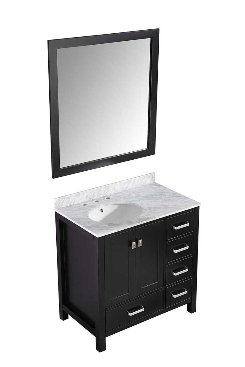 Anzzi Chateau 36 in. W x 22 in. D Vanity in Espresso with Marble Vanity Top in Carrara White with White Basin and Mirror