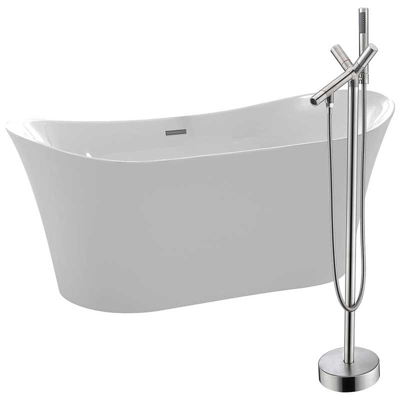Anzzi Eft 67 in. Acrylic Flatbottom Non-Whirlpool Bathtub in White with Havasu Faucet in Brushed Nickel FTAZ096-0042B