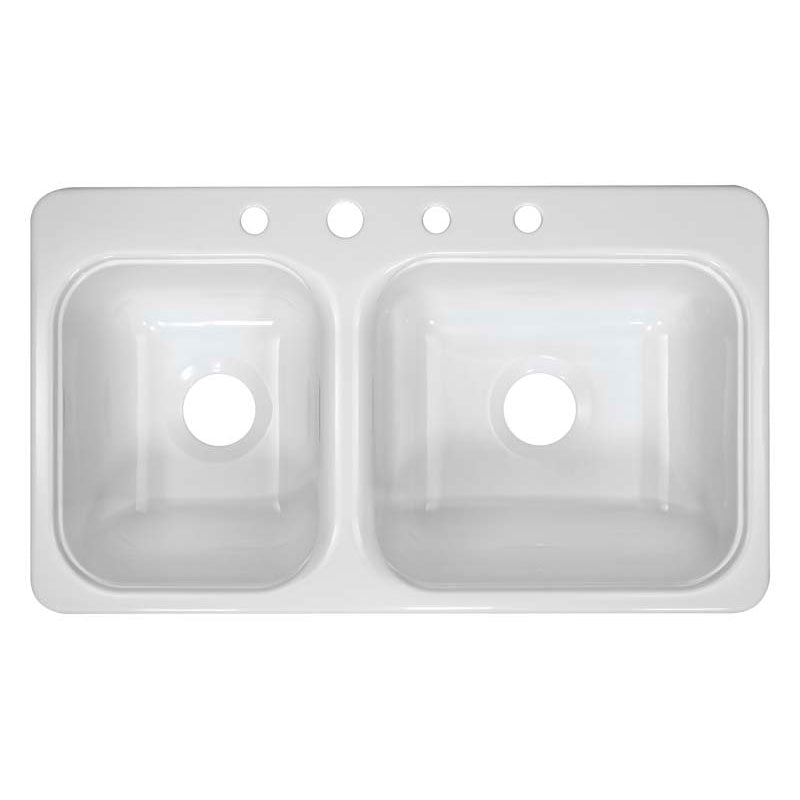 Lyons Industries DKS01CB4-3.5 White 33"x19" Manufactured/Mobile Home Acrylic 8" Deep Kitchen Sink with Step Down Ledge, Four Hole