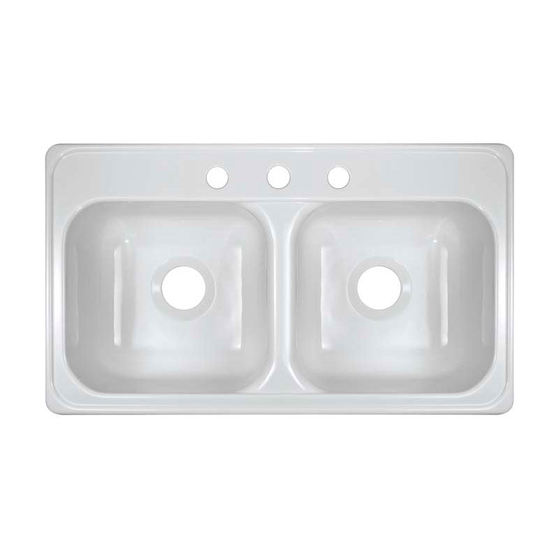 Lyons Industries DKS01J-3.5 White 33"x19" Manufactured/Mobile Home Acrylic 9" Deep Kitchen Sink, Three Hole