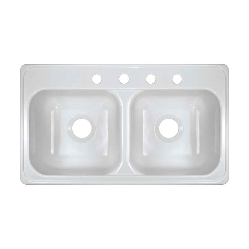Lyons Industries DKS01J4-3.5 White 33"x19" Manufactured/Mobile Home Acrylic 9" Deep Kitchen Sink, Four Hole