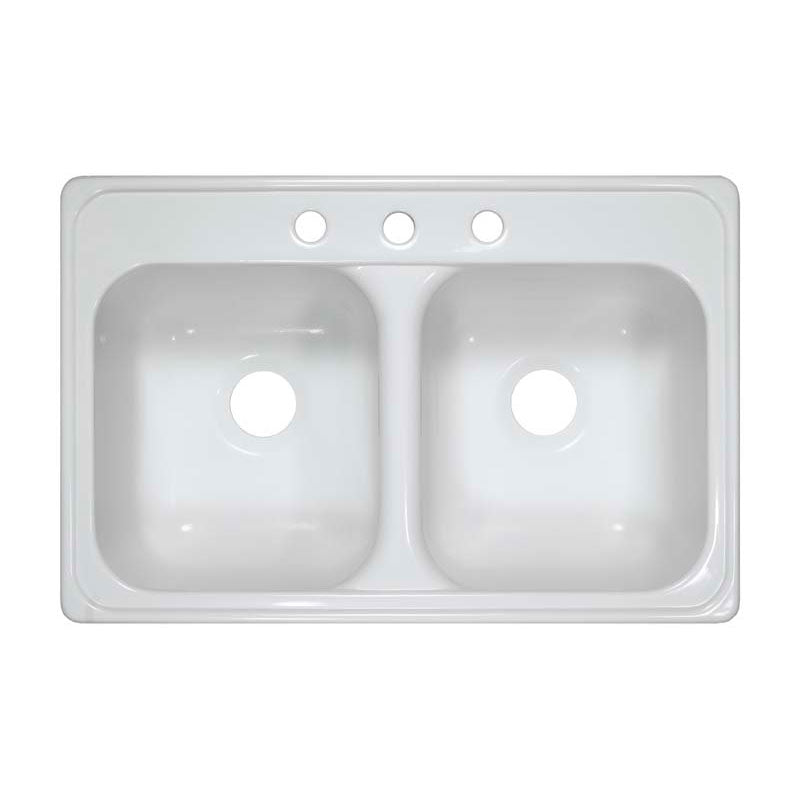 Lyons Industries DKS01LX-TB White LX Style Canadian 31" X 20.5" Dual Bowl 9" Deep Acrylic Three Hole Kitchen Sink