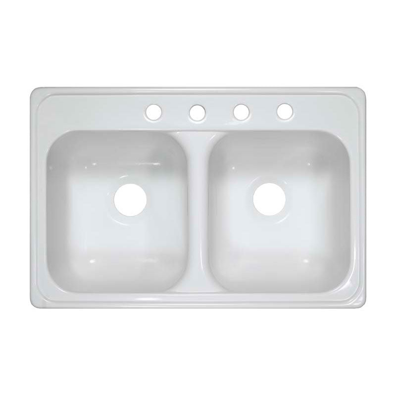 Lyons Industries DKS01LX-TB4 White LX Style Canadian 31" X 20.5" Dual Bowl 9" Deep Acrylic Four Hole Kitchen Sink