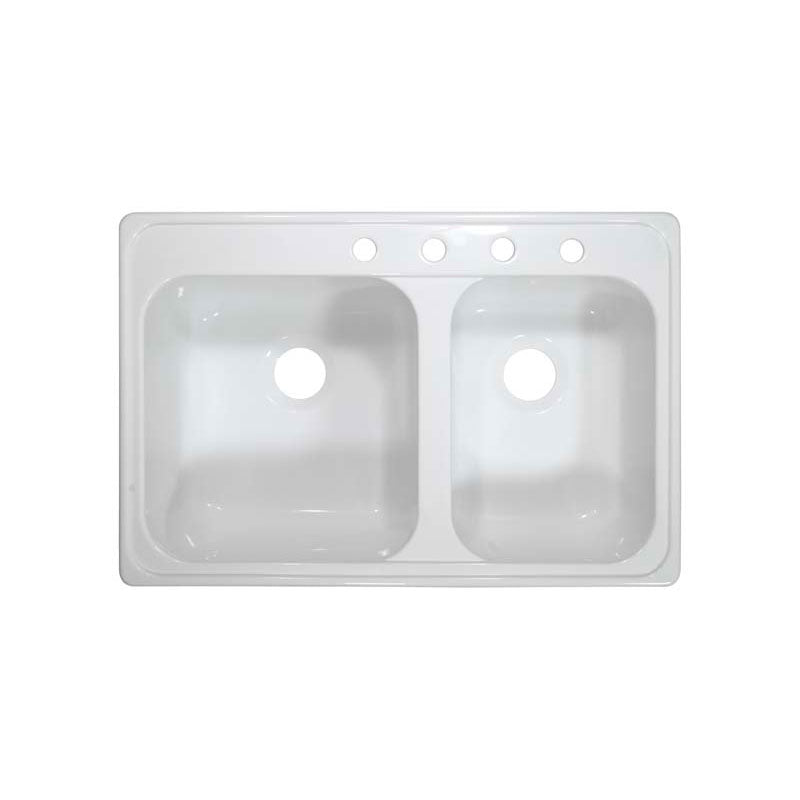 Lyons Industries DKS01P-TB White Pan Handler Dual Offset Bowl Acrylic Kitchen Sink