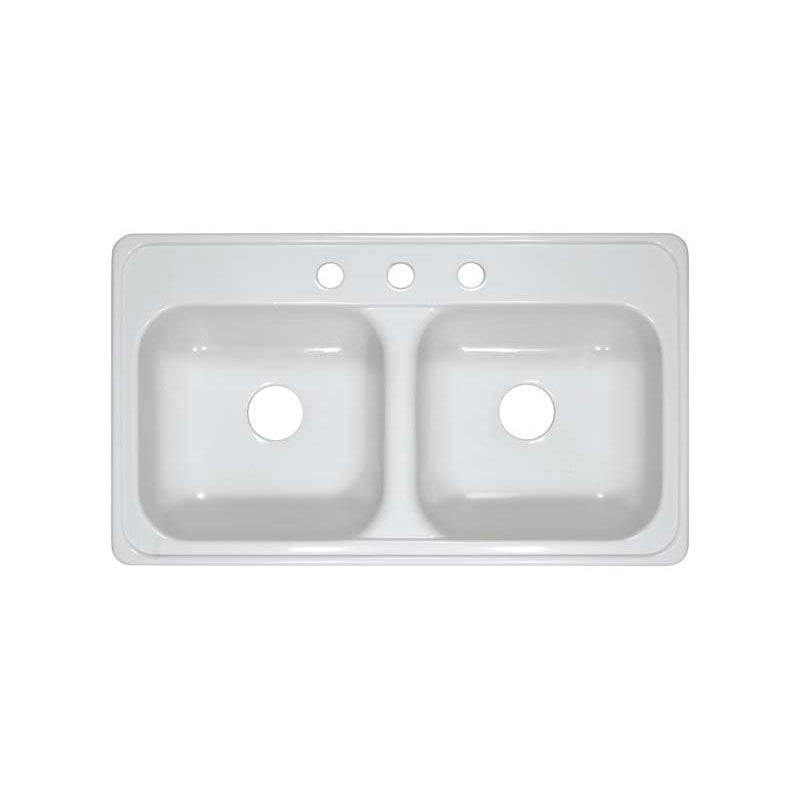Lyons Industries DKS01Q-TB White 33"x19" Manufactured/Mobile Home Acrylic 6" Deep Kitchen Sink, Three Hole