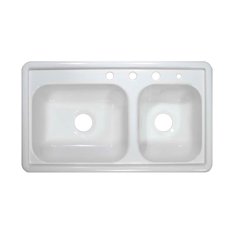 Lyons Industries DKS01R3.5 White 33"x19" Manufactured/Mobile Home Acrylic 7" Deep Kitchen Sink, Four Hole