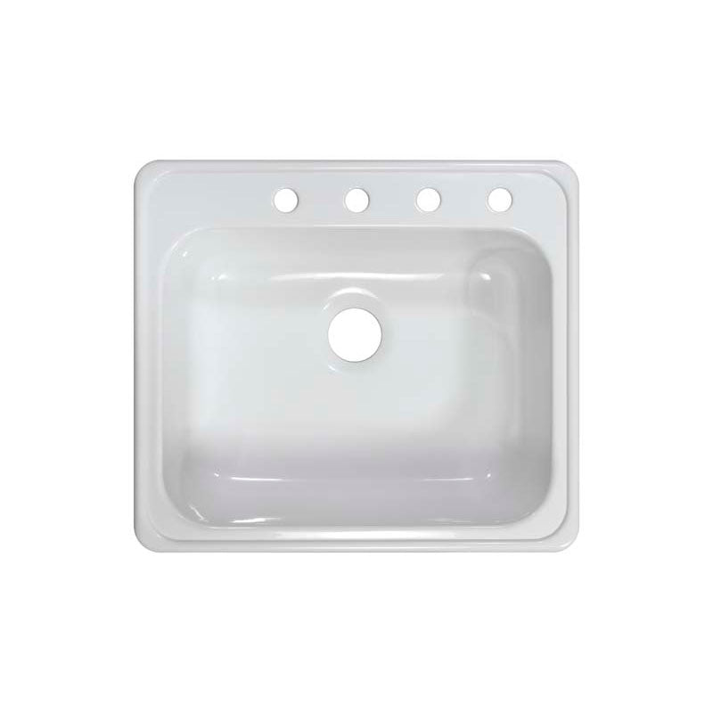 Lyons Industries DKS01X4 White 25"x22" Single Bowl Acrylic 9" Deep Kitchen Sink with Four Faucet Holes