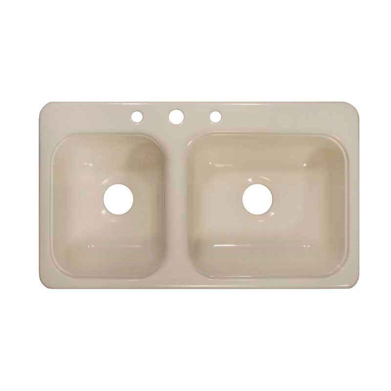 Lyons Industries DKS02CB-3.5 Almond 33"x19" Manufactured/Mobile Home Acrylic 8" Deep Kitchen Sink with Step Down Ledge, Three Hole