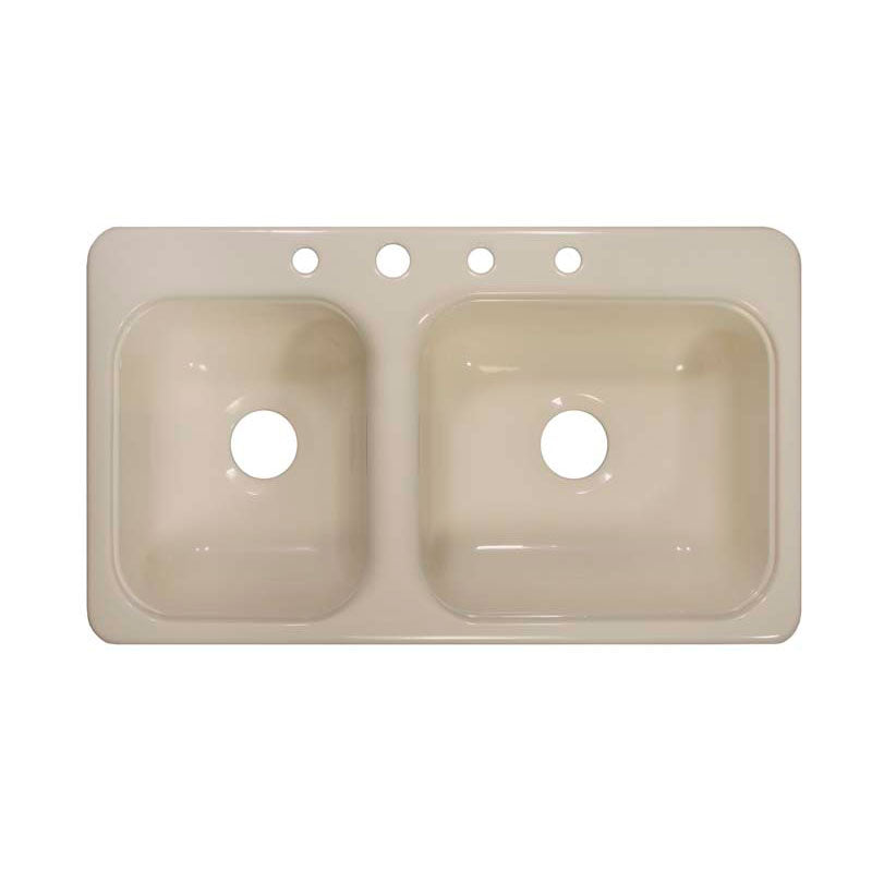 Lyons Industries DKS02CB4-3.5 Almond 33"x19" Manufactured/Mobile Home Acrylic 8" Deep Kitchen Sink with Step Down Ledge, Four Hole