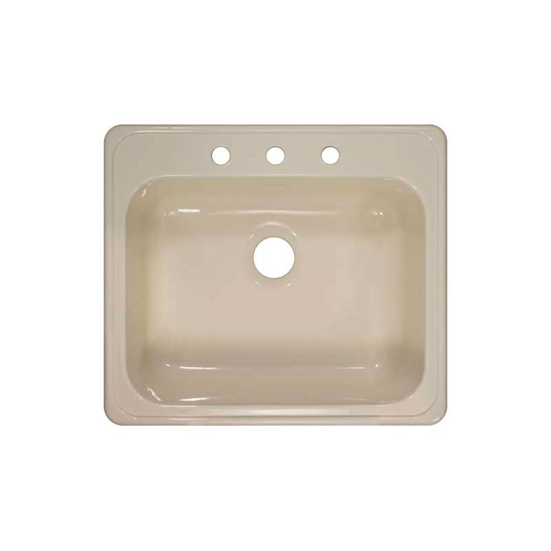 Lyons Industries DKS02X Almond 25"x22" Single Bowl Acrylic 9" Deep Kitchen Sink with Three Faucet Holes