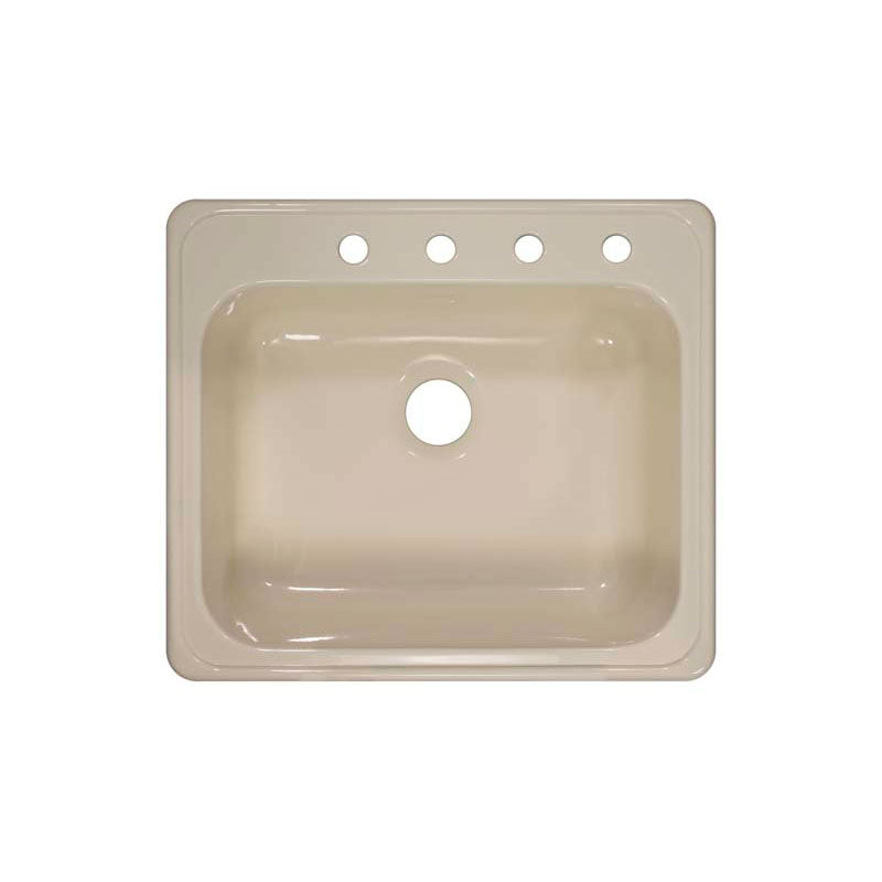 Lyons Industries DKS02X4 Almond 25"x22" Single Bowl Acrylic 9" Deep Kitchen Sink with Four Faucet Holes