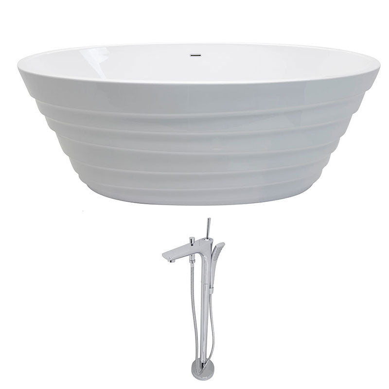 Anzzi Nimbus 5.6 ft. Acrylic Center drain Freestanding Bathtub in White with Kase Freestanding Faucet in Chrome