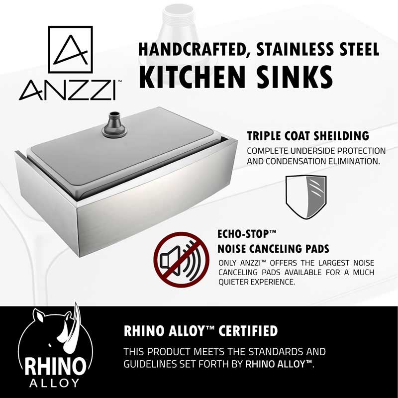 Anzzi ELYSIAN Farmhouse Stainless Steel 36 in. 0-Hole Kitchen Sink and Faucet Set with Harbour Faucet in Brushed Nickel 6