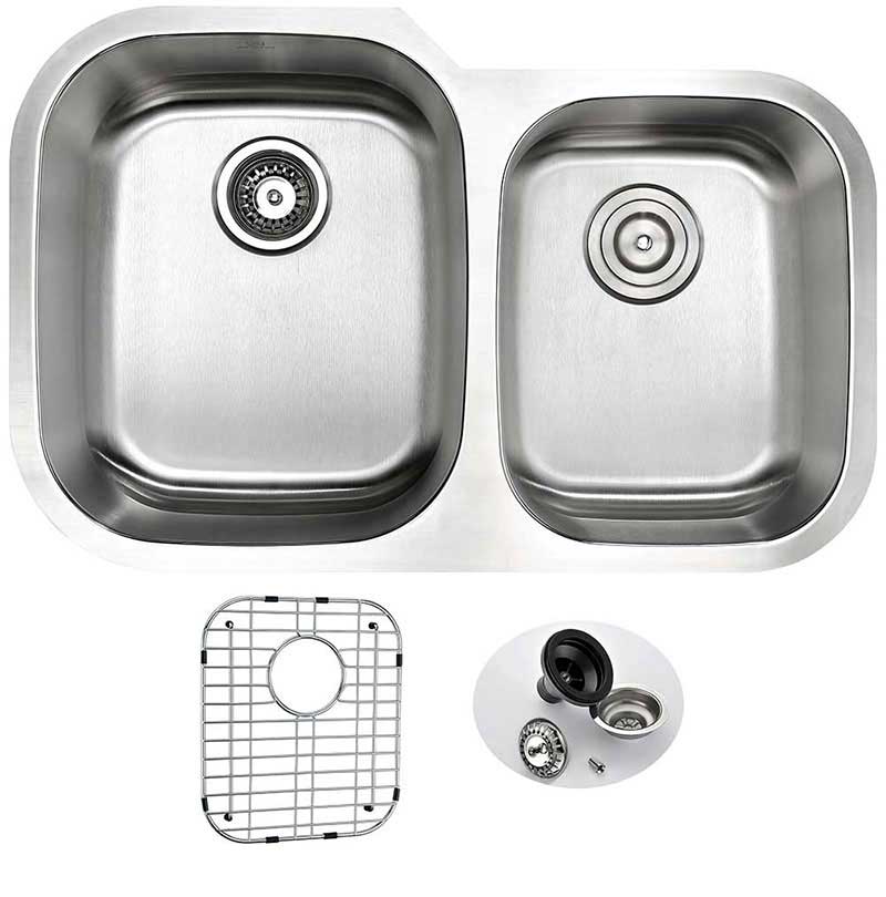 Anzzi MOORE Undermount Stainless Steel 32 in. Double Bowl Kitchen Sink and Faucet Set with Sails Faucet in Brushed Nickel 8