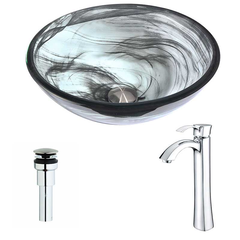 Anzzi Mezzo Series Deco-Glass Vessel Sink in Emerald Wisp with Harmony Faucet in Polished Chrome