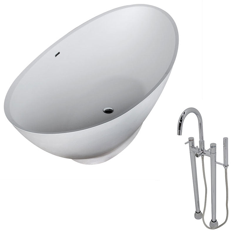 Anzzi Ala 6.2 ft. Man-Made Stone Freestanding Non-Whirlpool Bathtub in Matte White and Sol Series Faucet in Chrome