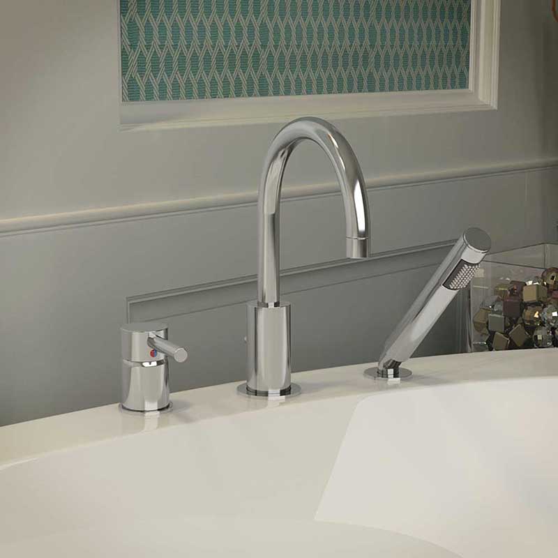Anzzi Mist Series Single Lever Roman Bathtub Faucet with Shower Wand in Polished Chrome 2