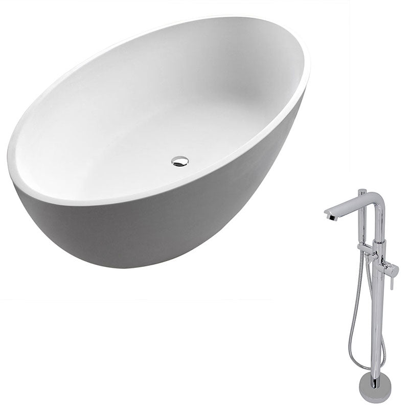 Anzzi Cestino 5.5 ft. Man-Made Stone Freestanding Non-Whirlpool Bathtub in Matte White and Sens Series Faucet in Chrome