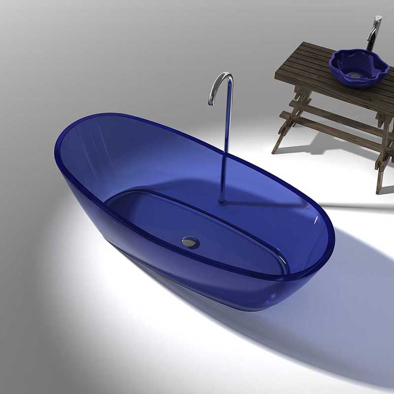 Anzzi Ember 5.4 ft. Man-Made Stone Freestanding Non-Whirlpool Bathtub in Regal Blue and Sens Series Faucet in Chrome 4